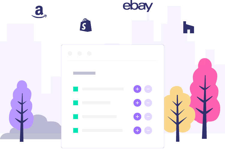 illustration showing logos of retailers in the clouds on the background of skyscrapers hinting that they are in the cloud, easy to connect via mPorts software